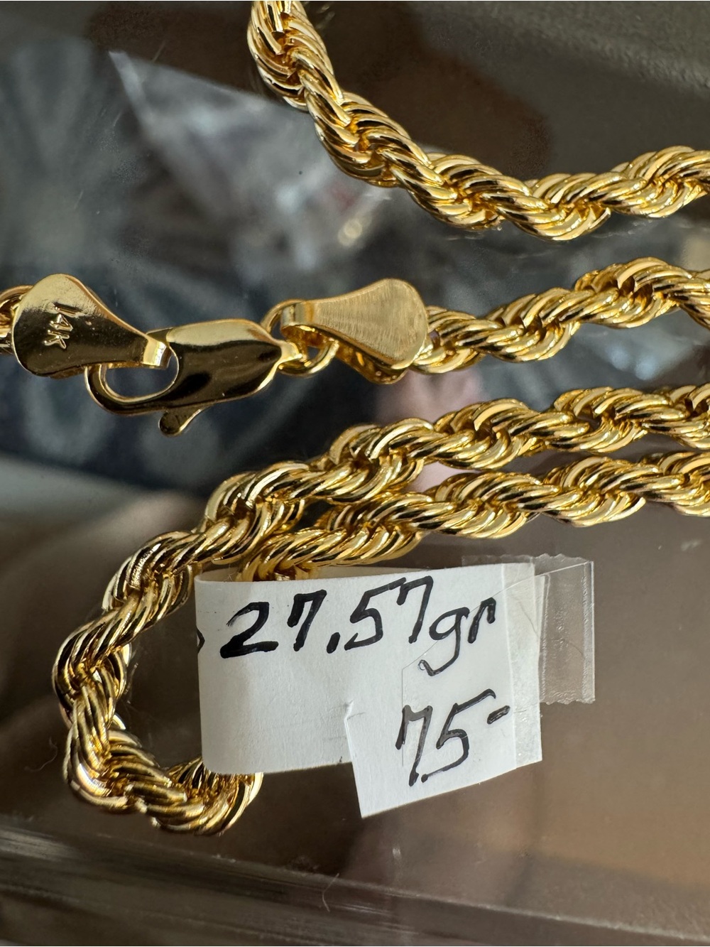14K Gold Rope Chain Necklace - Polished Gold Finish